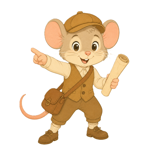 Reedy, the guide mouse, pointing the way